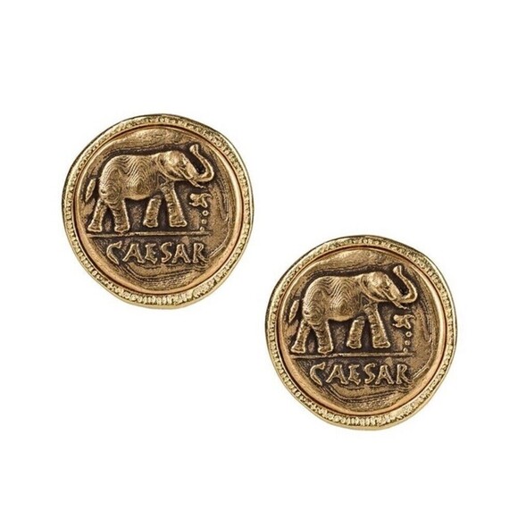 Patricia Nash Roman Coin Elephant Designer Etched Signature Earrings Gold - Picture 4 of 7